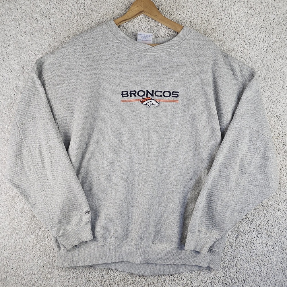 Vintage Majestic Denver Broncos Sweater Mens Size 2XL Gray NFL Embroidered